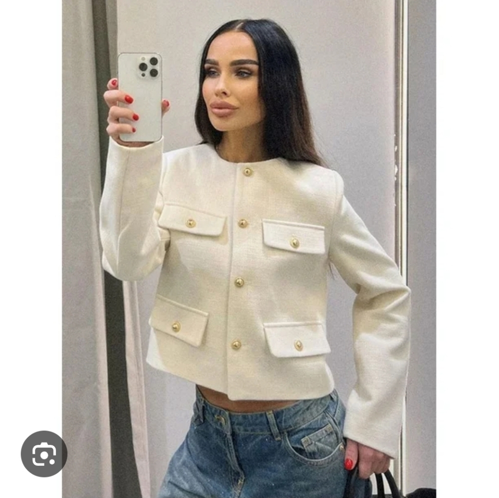 Zara Tweed Cropped Blazer Jacket Size S - Picture 7 of 16